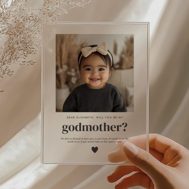 Invitations En Acrylique Proposition de photo pour marraine (Zazzle Will You Be My Godmother Photo Proposal Acrylic Invitations)