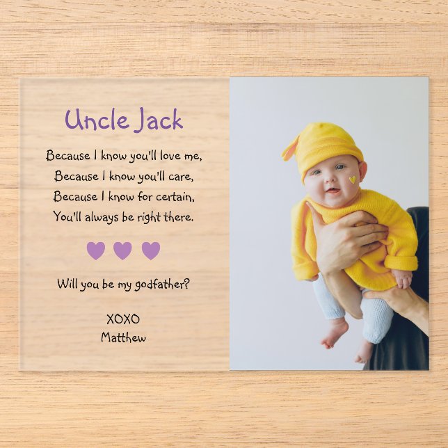 Invitations En Acrylique Proposition Parrainage Baptême Violet (Recto)