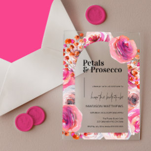 Invitations En Acrylique Prosecco et Fleurs Enterrement de Vie de Jeune Fil