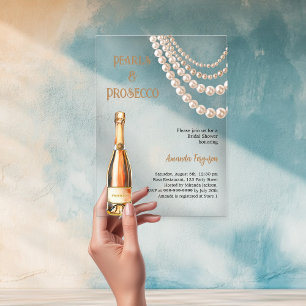 Invitations En Acrylique Prosecco Perles élégant enterrement de vie de jeun