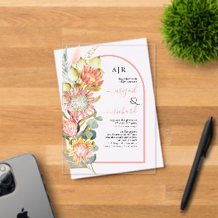 Invitations En Acrylique Protea fleurs pampas herbe et eucalychypre mariage