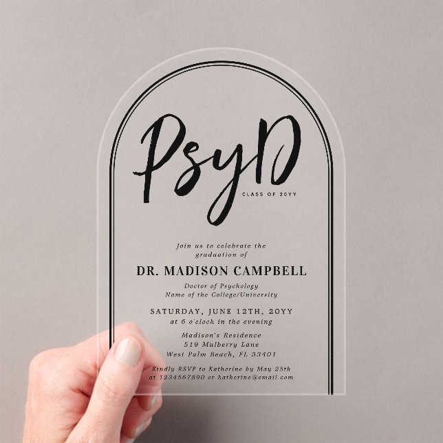 Invitations En Acrylique PsyD Docteur De Psychologie Graduation Party (In situ (ordinateur de poche))