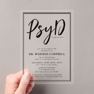 Invitations En Acrylique PsyD Docteur De Psychologie Graduation Party