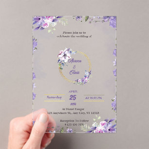 Invitations En Acrylique Purple Aquarelle Acrylique Mariage Invitations