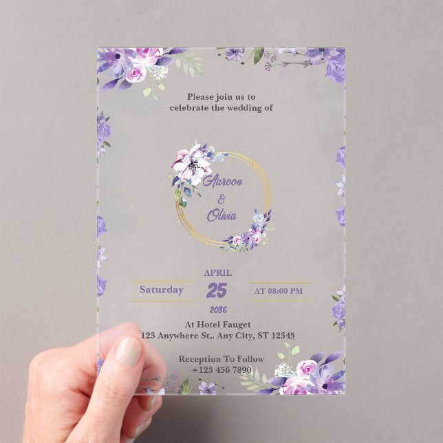 Invitations En Acrylique Purple Aquarelle Acrylique Mariage Invitations (In situ (ordinateur de poche))