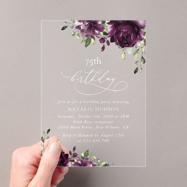 Invitations En Acrylique Purple Flowers, Plum Flowers, Boho, Birthday (In situ (ordinateur de poche))