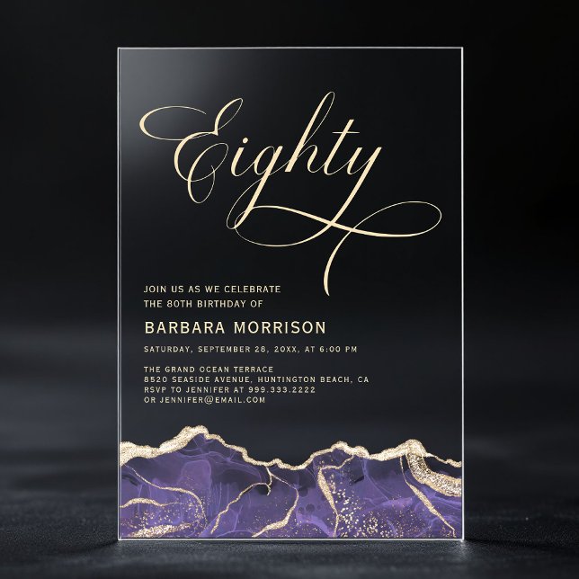 Invitations En Acrylique Purple Gold Agate 80e Soixante-dix fête d'annivers (Créateur téléchargé)