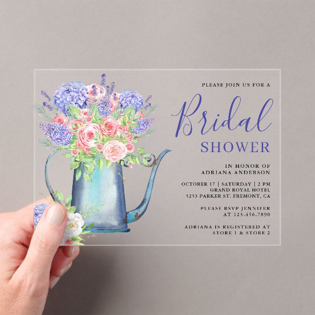 Invitations En Acrylique Purple Hydrangea Blush Pink Roses Bridal Shower (In situ (ordinateur de poche))