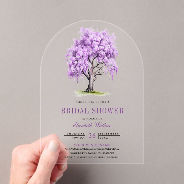 Invitations En Acrylique Purple Wisteria Floral Tree Bridal Shower (In situ (ordinateur de poche))