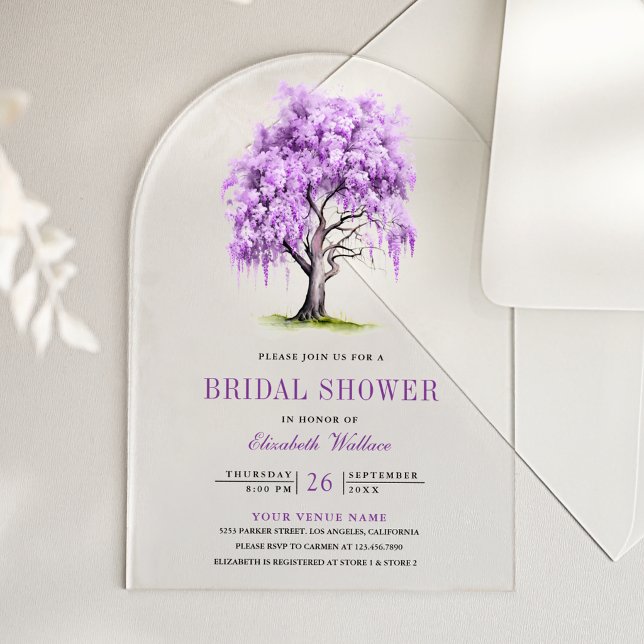 Invitations En Acrylique Purple Wisteria Floral Tree Bridal Shower (Créateur téléchargé)