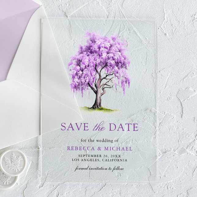 Invitations En Acrylique Purple Wisteria Floral Tree Mariage Enregistrer la (Créateur téléchargé)