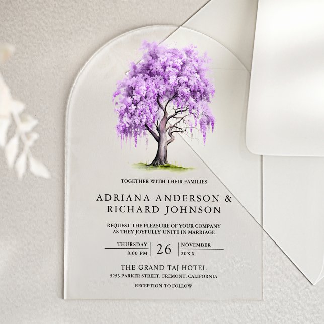 Invitations En Acrylique Purple Wisteria Floral Tree Wedding (Créateur téléchargé)