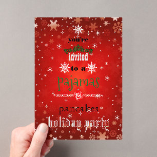 Invitations En Acrylique Pyjama de Noël et Crêpes Fête de famille