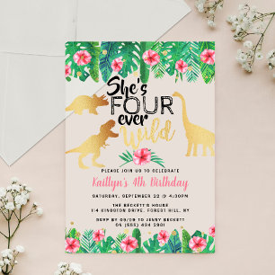 Invitations En Acrylique Quatre Dino Filles Sauvages pour le 4ème Anniversa