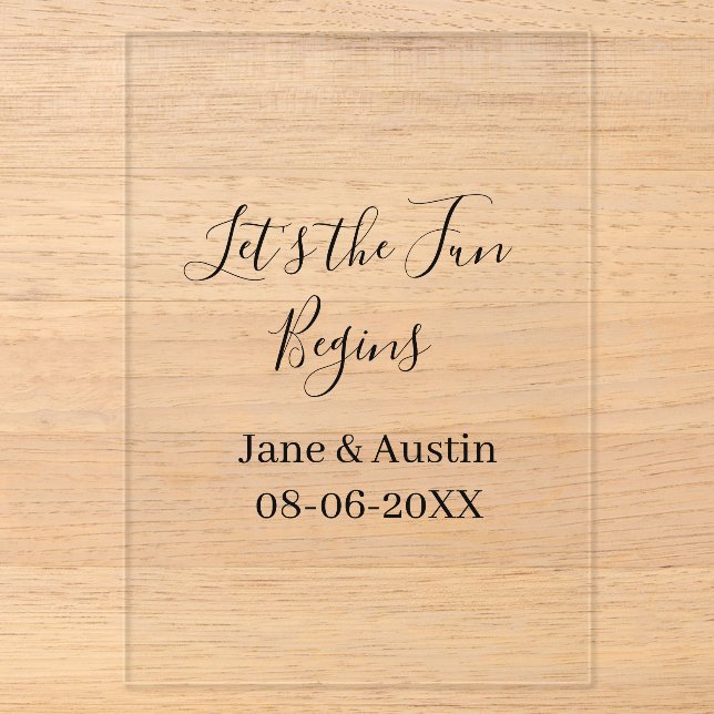 Invitations En Acrylique que le plaisir commence nom couple date simpl (Recto)