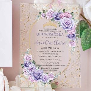 Invitations En Acrylique Quinceanera 16 15 Purple Lilac Floral Or Moderne F