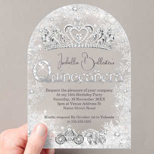 Invitations En Acrylique Quinceanera Anniversaire Silver snowflakes Tiara
