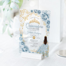 Quinceanera Baby Blue Gold Floral