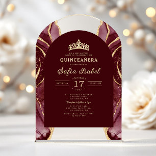 Invitations En Acrylique Quinceañera Bourgogne Agate Élégant