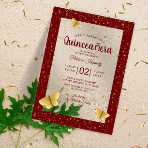 Invitations En Acrylique Quinceañera Burgundy&Gold Butterflies 15 Anniversa