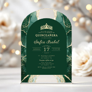 Invitations En Acrylique Quinceañera Émeraude Vert Or Agate Élégant