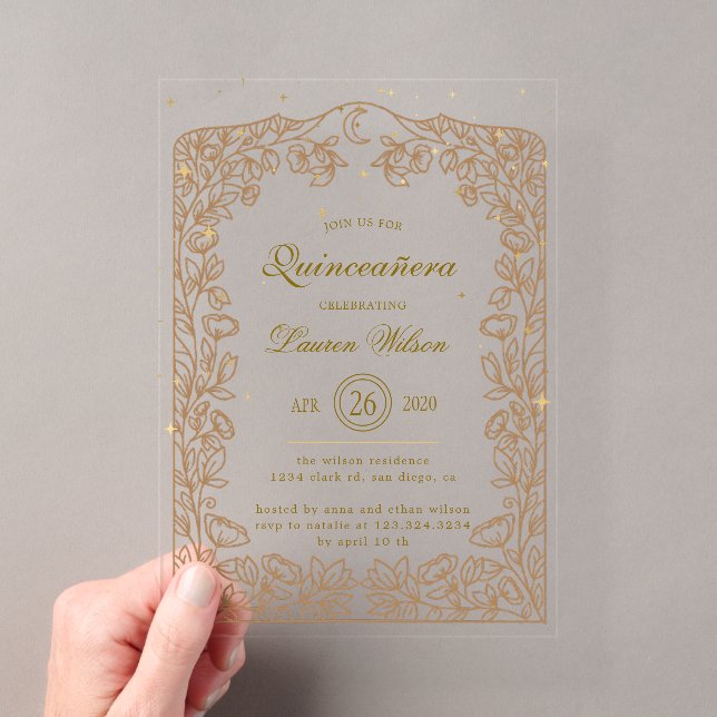 Invitations En Acrylique Quinceanera exclusif Or Céleste (In situ (ordinateur de poche))
