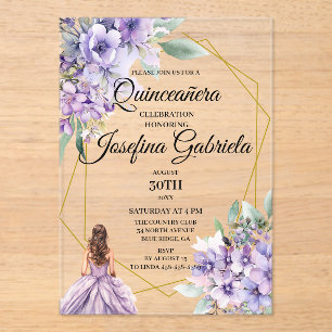 Invitations En Acrylique Quinceanera floral lavande