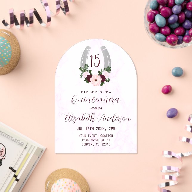 Invitations En Acrylique Quinceanera Floral Western Horseshoe (Insitu (Célébration))