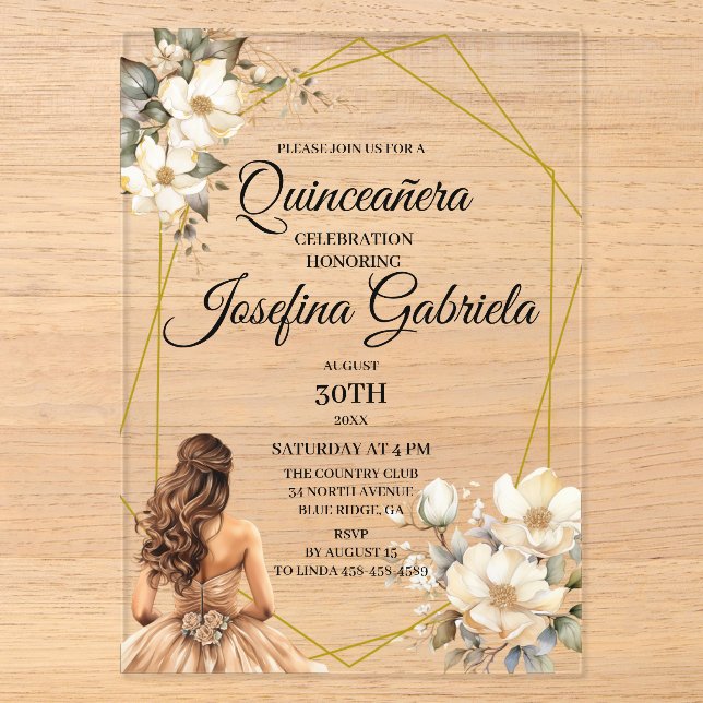 Invitations En Acrylique Quinceanera Magnolia (Recto)