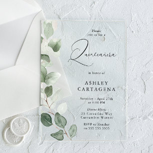 Invitations En Acrylique Quinceanera moderne Feuilles verts luxuriants