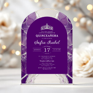 Invitations En Acrylique Quinceañera Purple Argent Agate Élégant