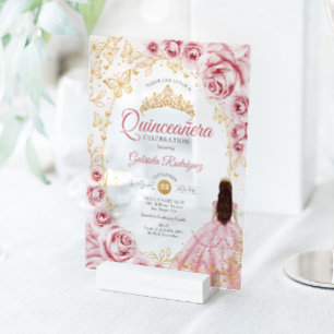 Invitations En Acrylique Quinceanera Rose Gold Floral