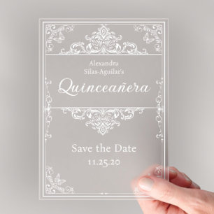 Invitations En Acrylique Quinceañera - Sauvegarder la date Bleu clair Élég