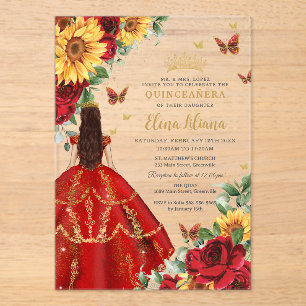 Invitations En Acrylique Quinceañera Sweet 16 Roses Rouges Fleurs de soleil