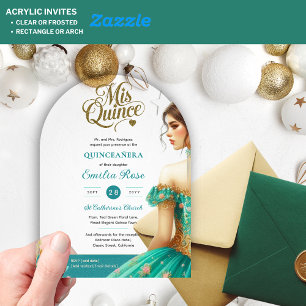 Invitations En Acrylique Quinceañera Turquoise Vert Or Mis Quince Arche Roc