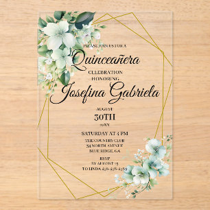 Invitations En Acrylique Quinceanera vert floral