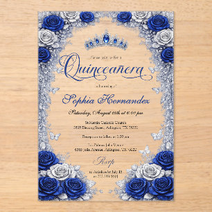 Invitations En Acrylique Quinze ans Royal Bleu & Argent