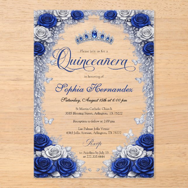 Invitations En Acrylique Quinze ans Royal Bleu & Argent  (Recto)