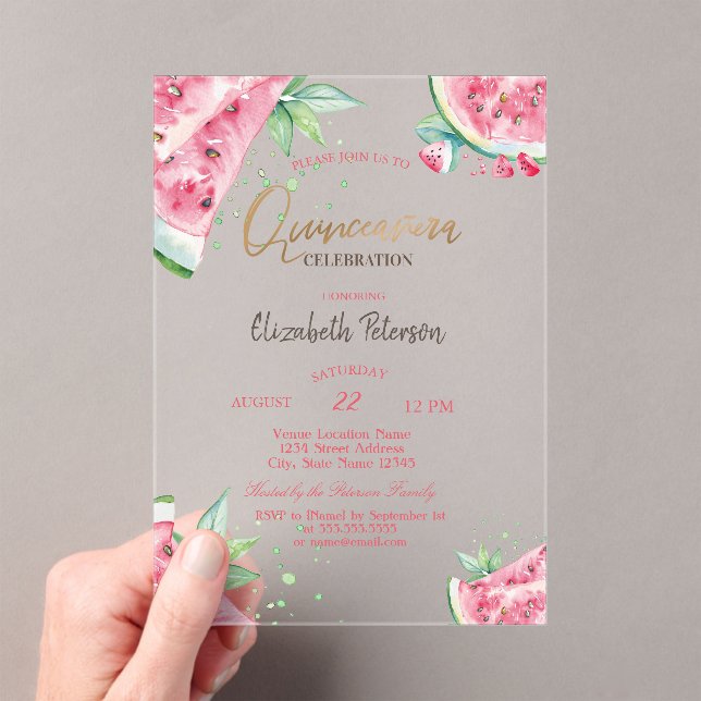 Invitations En Acrylique Quinze ans tropicale pastèque d'été (In situ (ordinateur de poche))