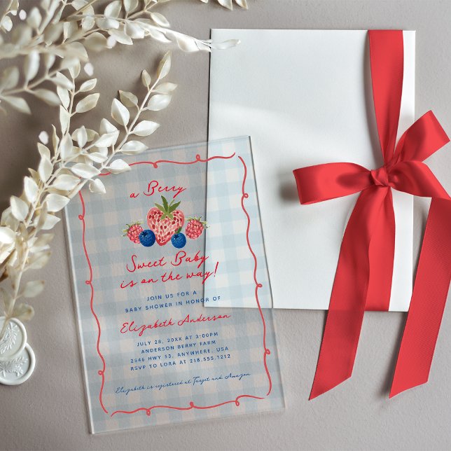 Invitations En Acrylique Quirky Hand Drawn Berry Sweet Baby Shower Acrylic (Quirky Hand Drawn Berry Sweet Baby Shower Acrylic Invitations)