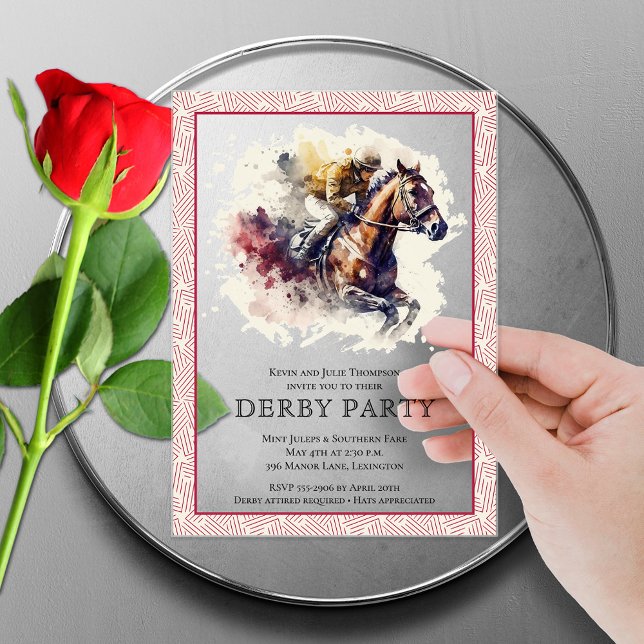 Invitations En Acrylique Racehorse Derby (Watercolor racehorse Derby party acrylic invitations - order clear or frosted)