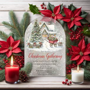 Invitations En Acrylique Rassemblement de Noël dans un cottage nostalgique