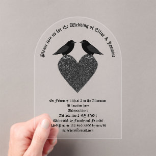 Invitations En Acrylique Ravens gothiques et Black Heart Mariage personnali