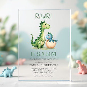 Invitations En Acrylique Rawr C'est un garçon Dinosaur Baby Boy Shower