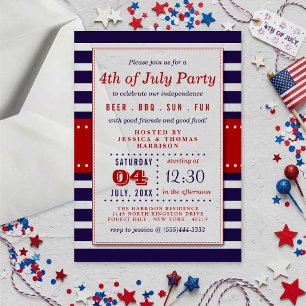 Invitations En Acrylique Rayures Rouge, Blanc & Bleu Fête du 14 Juillet
