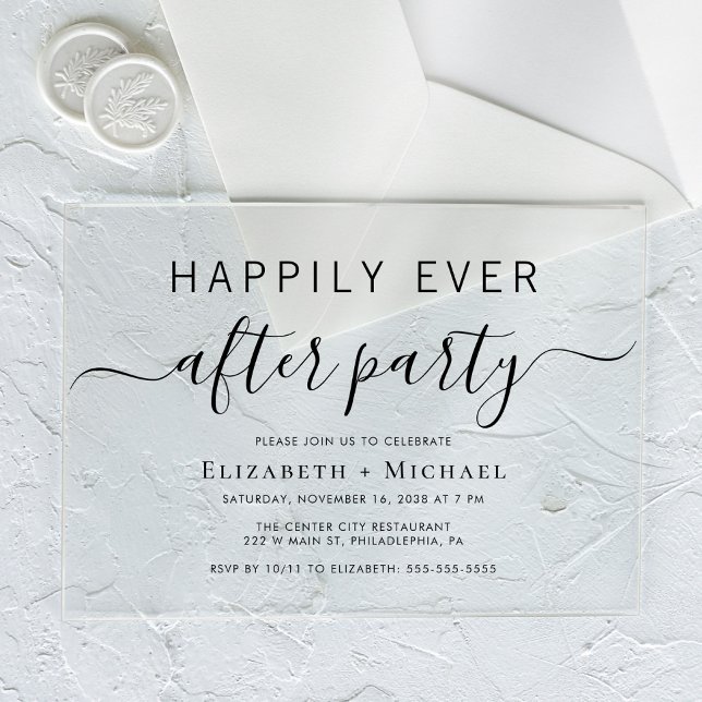 Invitations En Acrylique Réception de mariage chic après-party (Celebrate your Happily Ever After in style with our elegant acrylic wedding reception invitations)