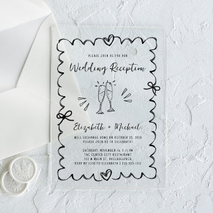 Invitations En Acrylique Réception de mariage dessinée à la main de manière