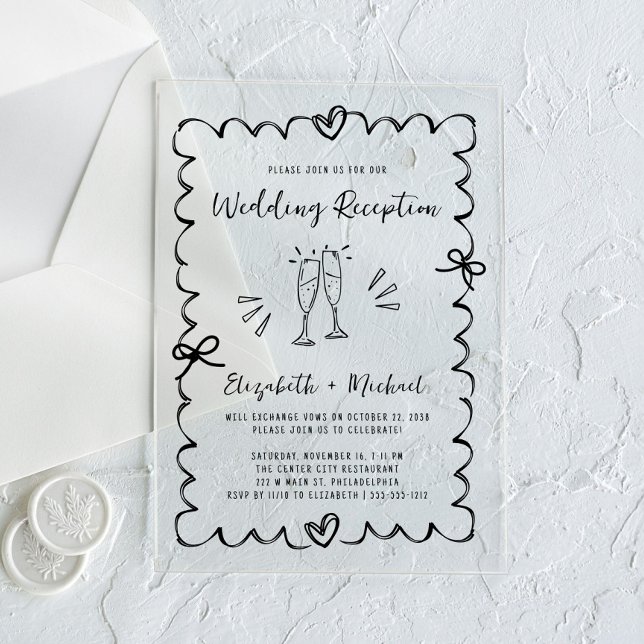 Invitations En Acrylique Réception de mariage dessinée à la main de manière (Make your wedding reception unforgettable with stunning acrylic invitations—modern, elegant, unique!)