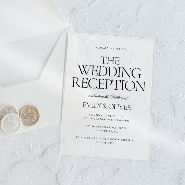 Invitations En Acrylique Réception de mariage élégante texte noir clair (Créateur téléchargé)