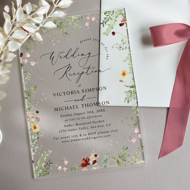 Invitations En Acrylique Réception de mariage floral bohème moderne  (Créateur téléchargé)